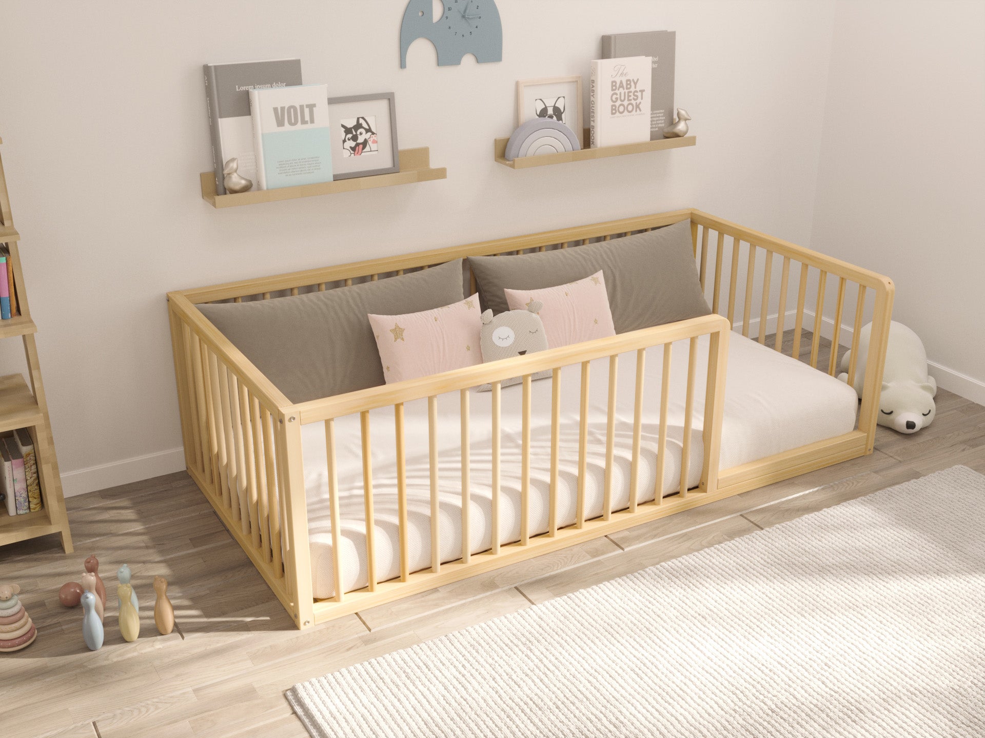 Romy - Floor Bed with Rounded Rails and Curved Edges