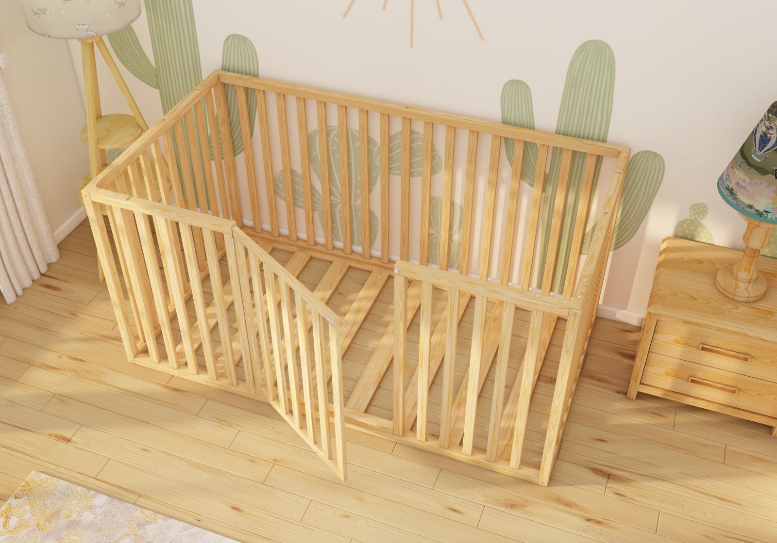 Medina - Playpen Montessori Floor Bed with High 50" Rails