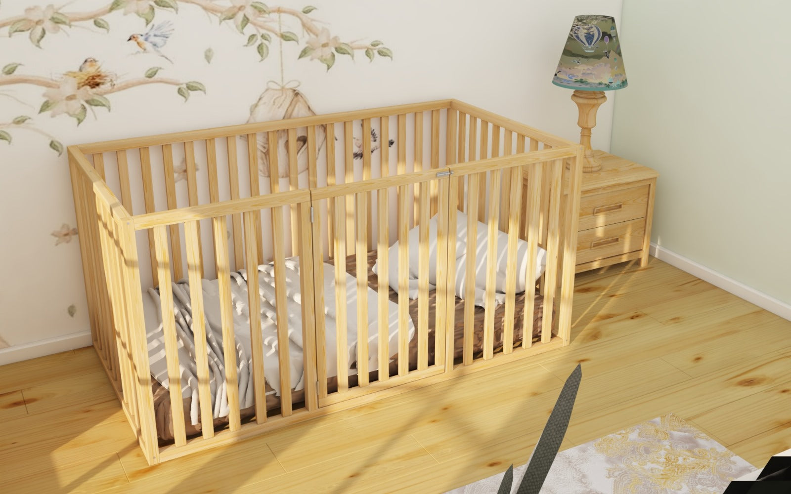 Madison Maya - Montessori Playpen Floor Bed with High Rails (for active, hyper, escaping, climbing little ones)